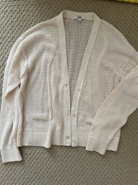 Uniqlo Light Cream Open-Knit Button Cardigan